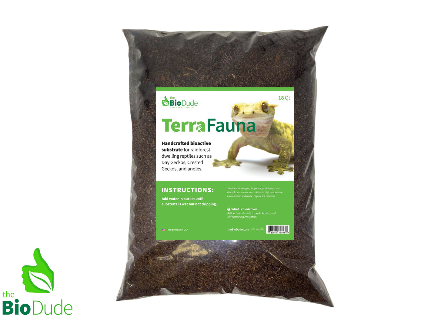 The Bio Dude - Sustrato Bioactivo Terra Fauna Bolsa de 18 qt - Ideal para geckos Crestados, Gárgola, Leachie - DS