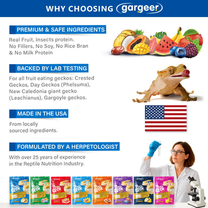 Gargeer 'Picky Geck' Discovery Kit | 8 Sachet Flavors to Test and Enjoy | Real Fruit & Insect Protein | No Fillers - Only Premium Ingredients | 2.4 oz | Made in USA.